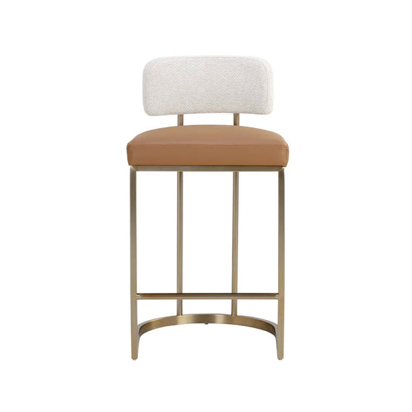 Larissa Counter Stool - Napa Cognac|Rhea Light Barley - Stool Side View | Bone & Brass