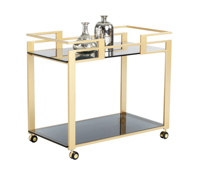 Avondale Gold & Black Glass Bar Cart