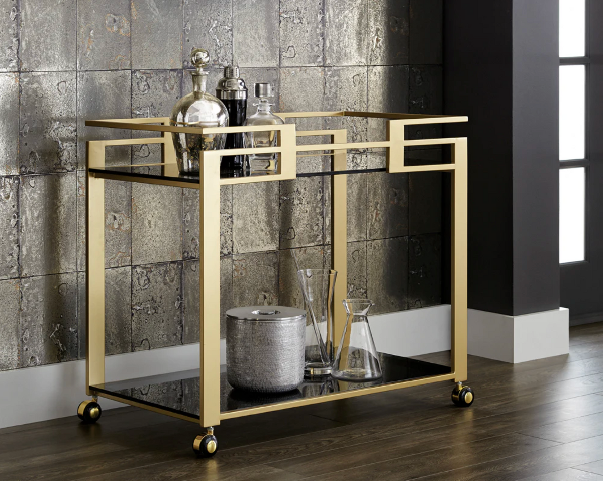 Avondale Gold & Black Glass Bar Cart