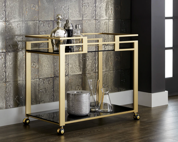 Avondale Gold & Black Glass Bar Cart