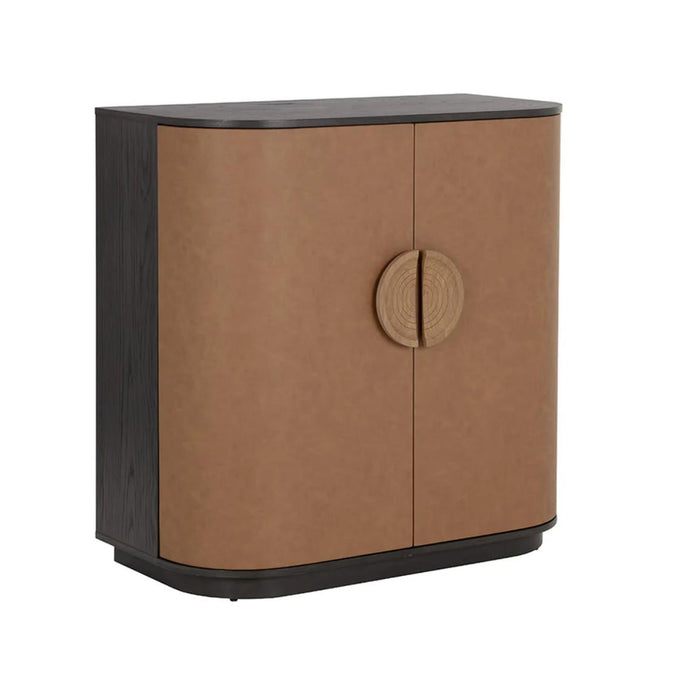 Dresden Smoke Grey & Cognac Leather Bar Cabinet | Bone & Brass