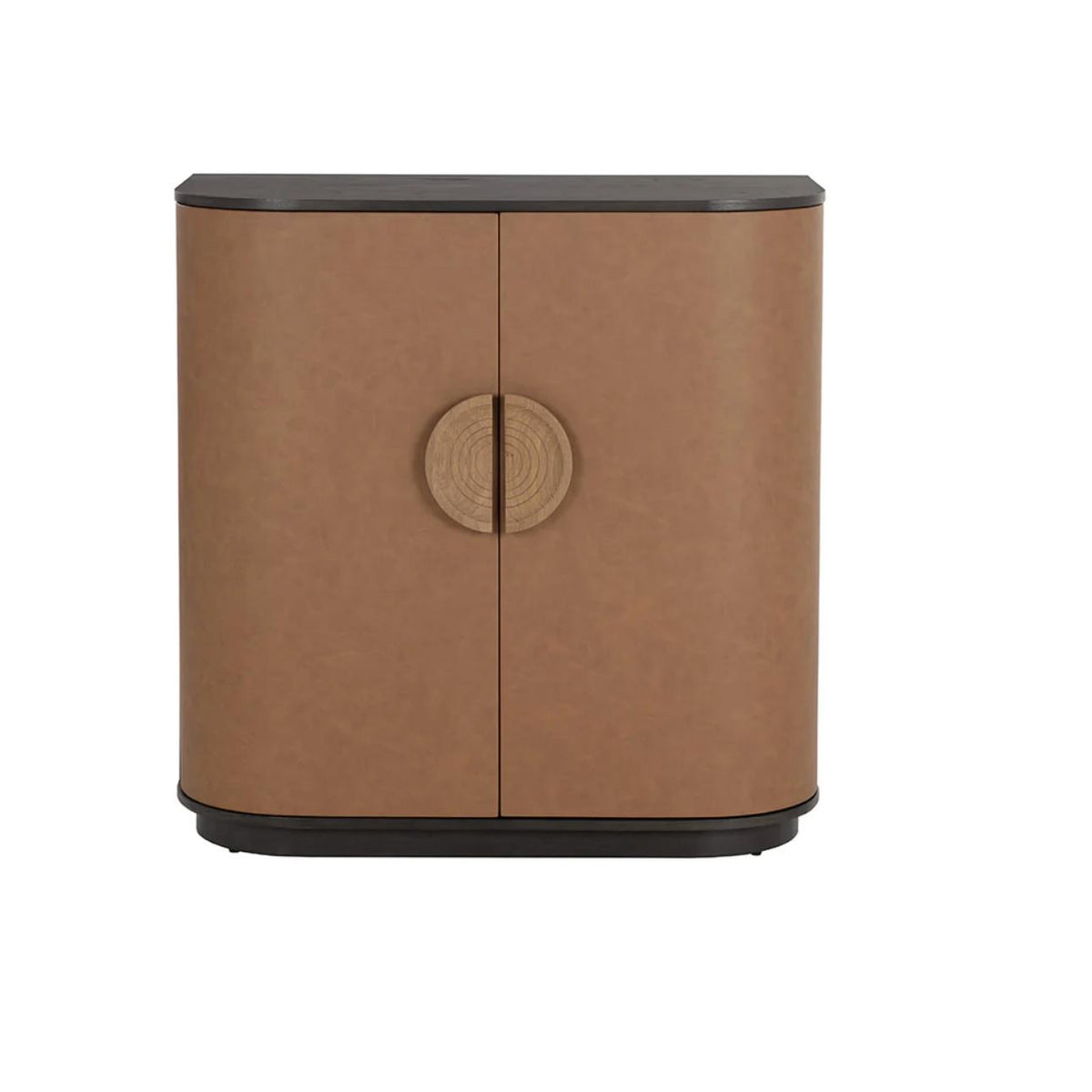 Dresden Smoke Grey & Cognac Leather Bar Cabinet - Bar Cart Side View | Bone & Brass