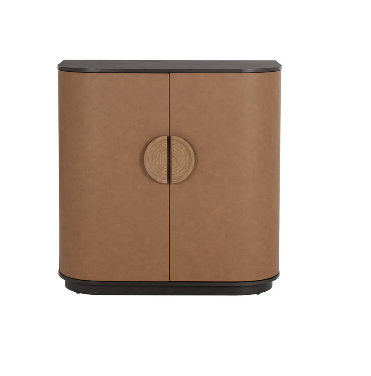 Dresden Smoke Grey & Cognac Leather Bar Cabinet