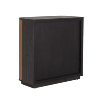 Dresden Smoke Grey & Cognac Leather Bar Cabinet - Bar Cart View | Bone & Brass