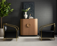 Dresden Smoke Grey & Cognac Leather Bar Cabinet