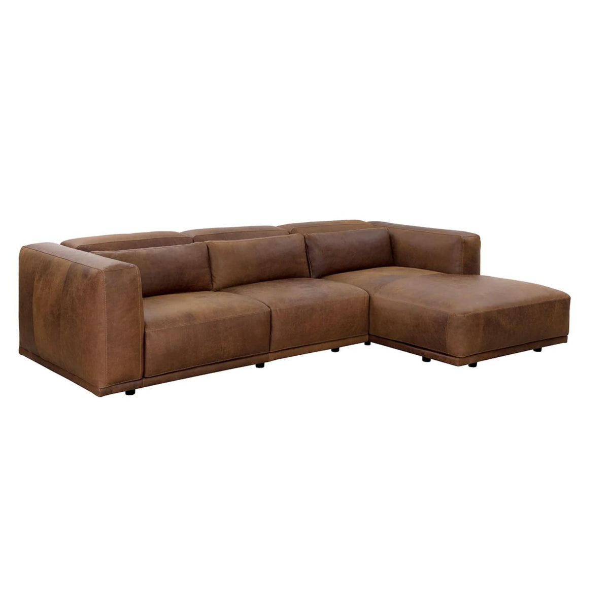 Beau Tobacco Leather Sectional Sofa with Chaise - RAF | Bone & Brass