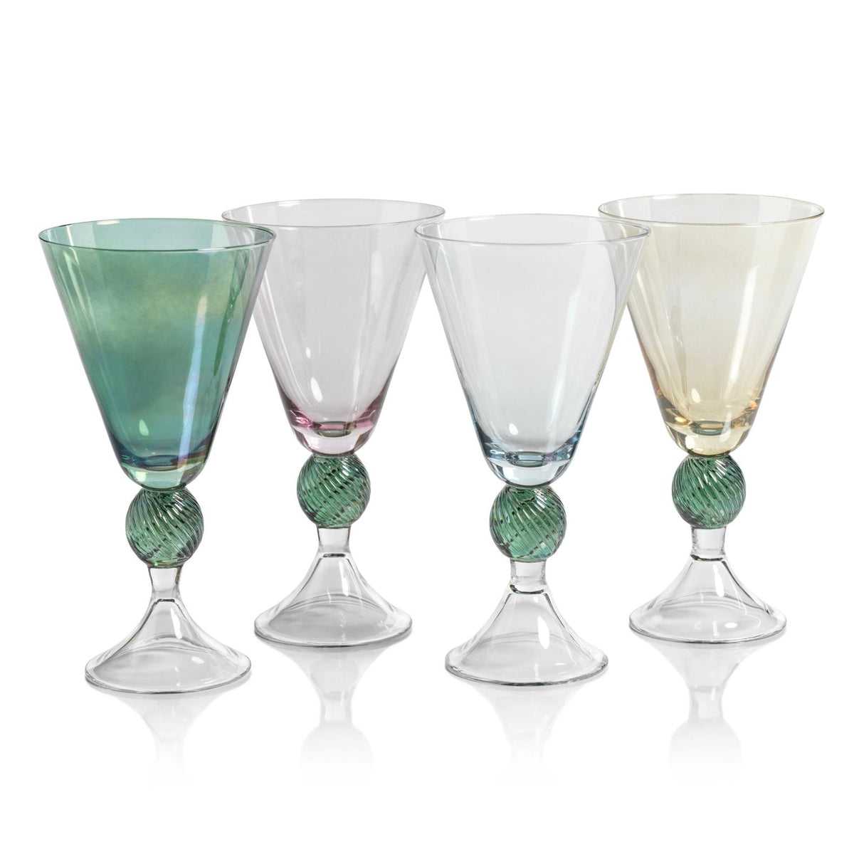 Cali Light-Blue & Green Vintage Stemmed Glasses, Set of 4 - Glass Detail | Bone & Brass