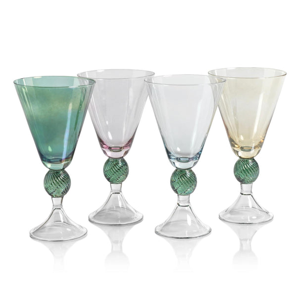 Cali Light-Blue & Green Vintage Stemmed Glasses, Set of 4 - Glass Detail | Bone & Brass