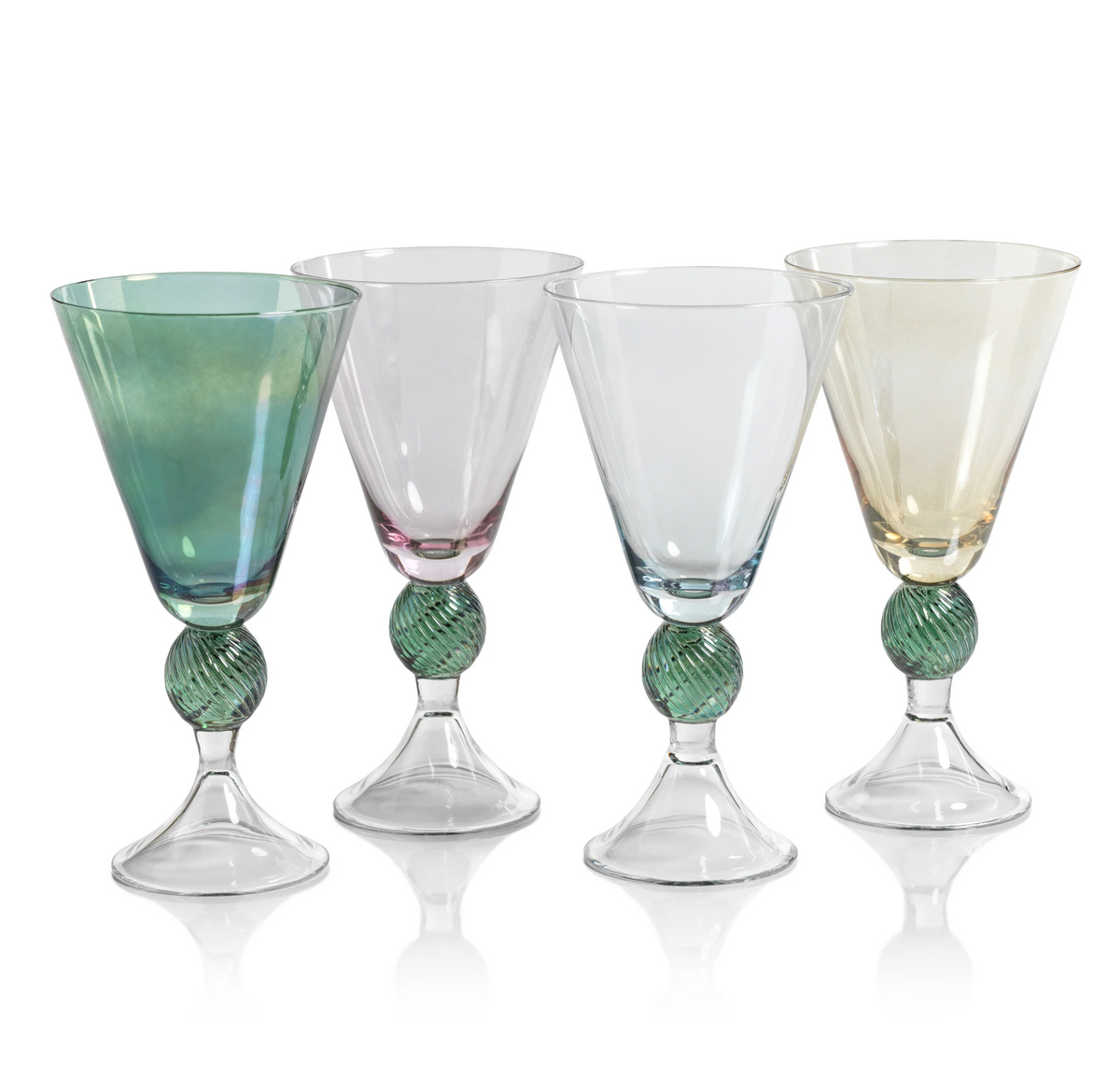 Cali Light-Blue & Green Vintage Stemmed Glasses, Set of 4