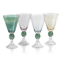 Cali Light-Blue & Green Vintage Stemmed Glasses, Set of 4