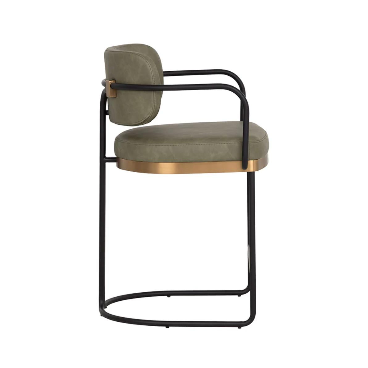 Jalen Pine Green & Brass Counter Stool - Stool Seat Detail | Bone & Brass