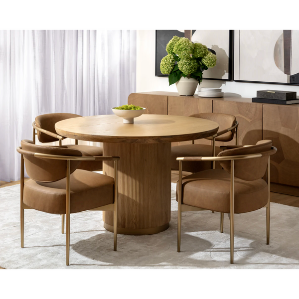 Kalla Round Rustic Oak & Brushed Gold Dining Table