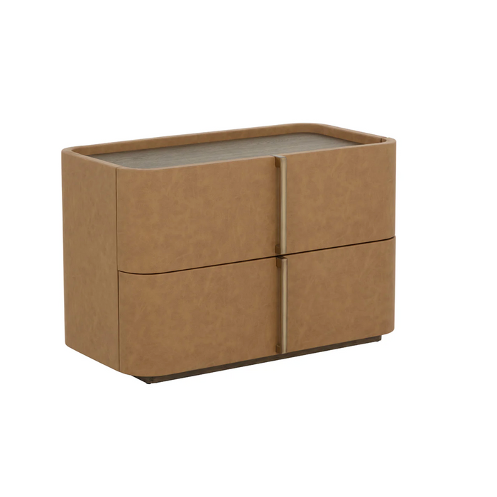 Jamille Cognac Leather Nightstand, Large