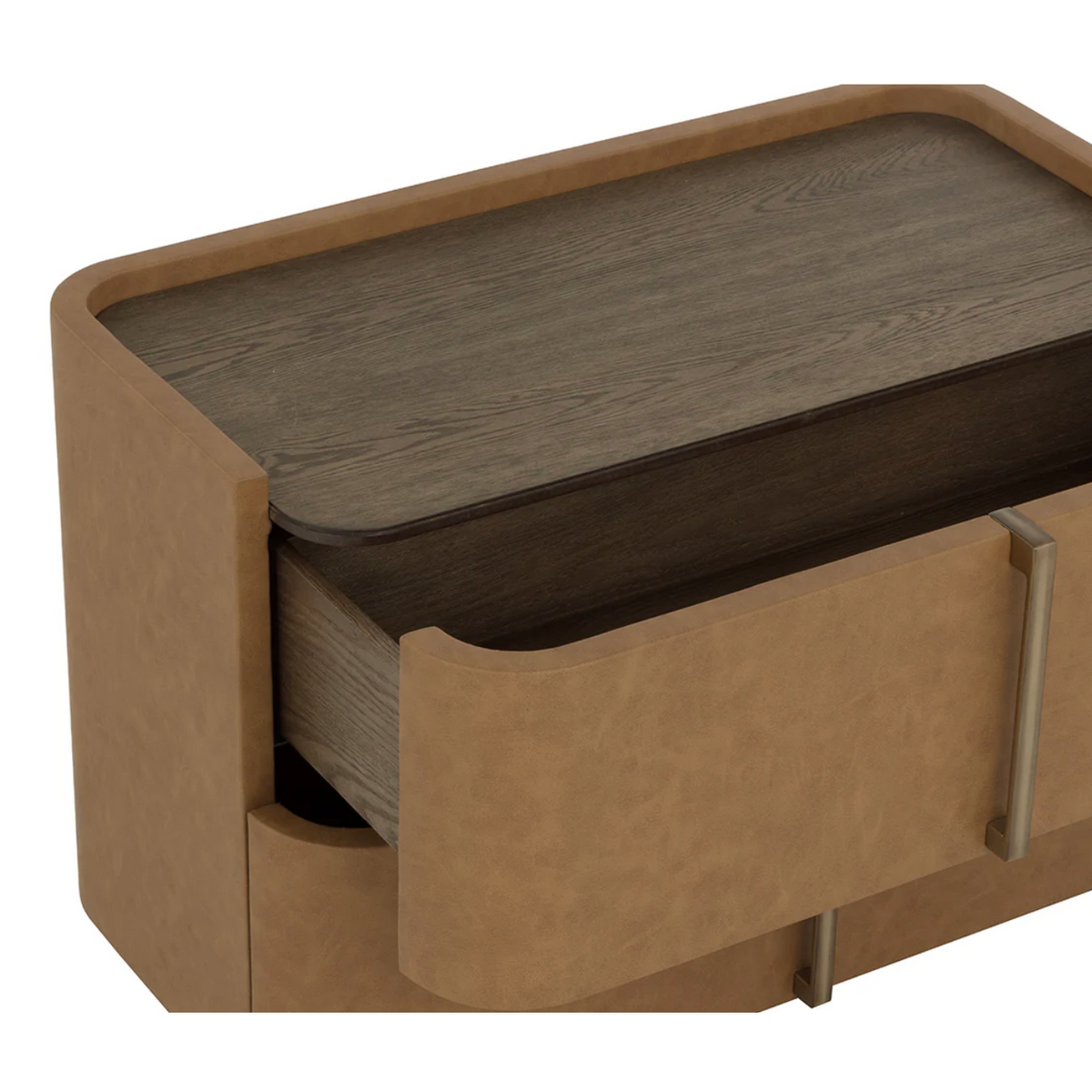 Jamille Cognac Leather Nightstand, Large