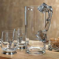 St. Anton Pewter and Glass Tumblers, Set of 4