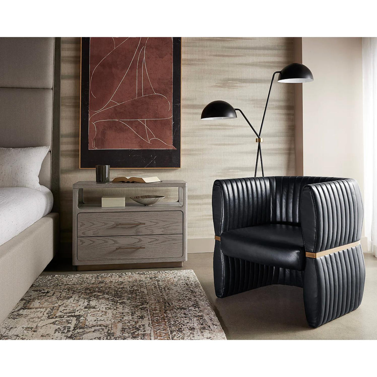 Tryor Vintage Black Leather Lounge Chair - Chair Side View | Bone & Brass