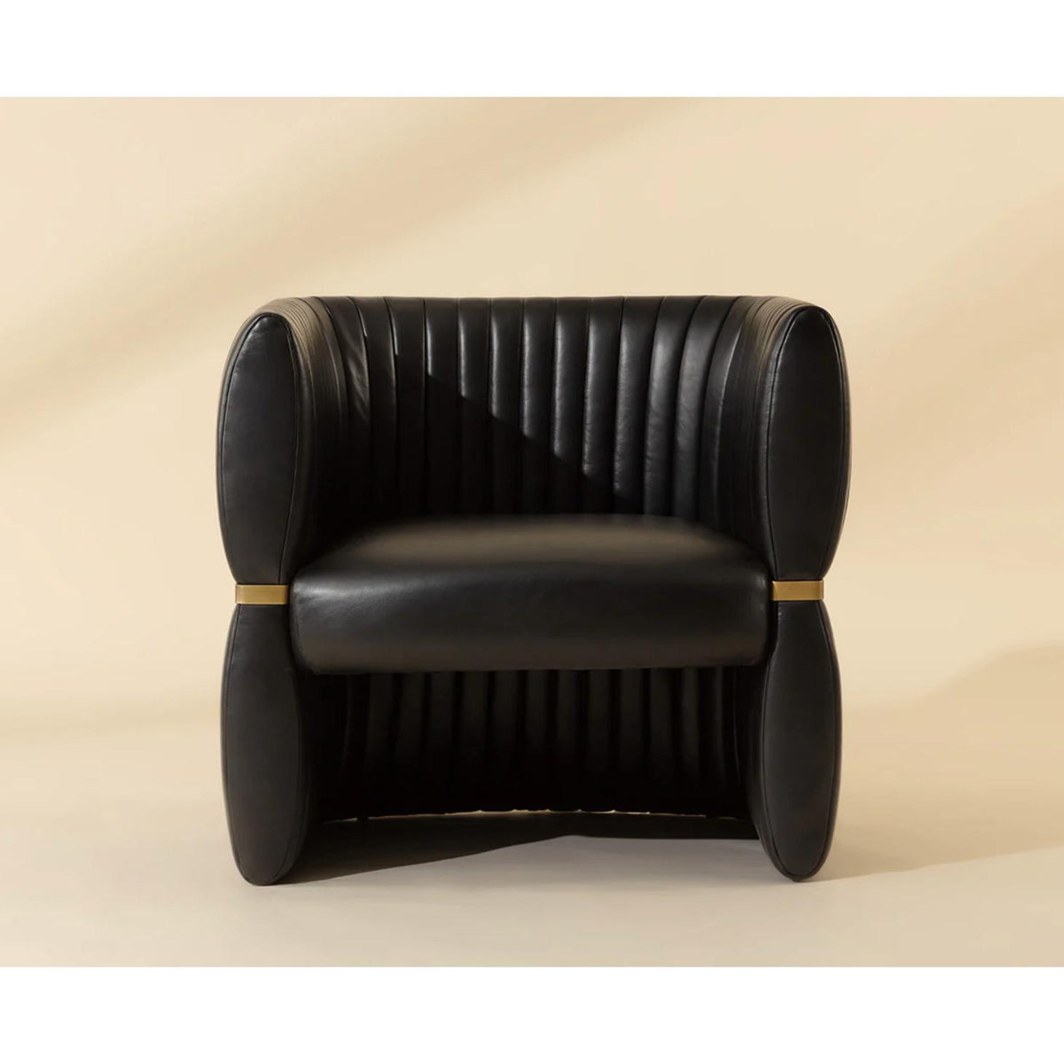 Tryor Vintage Black Leather Lounge Chair - Chair View | Bone & Brass