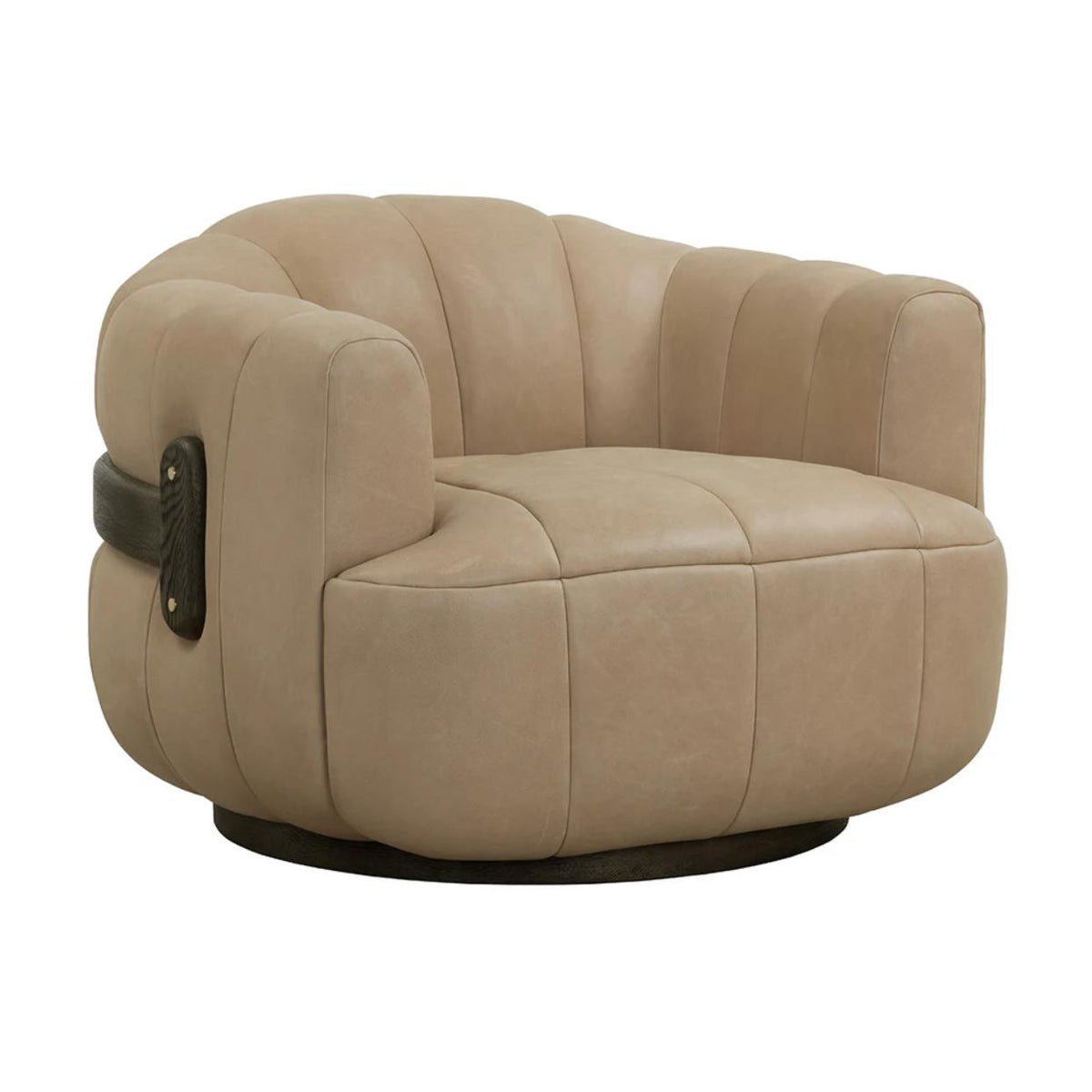 Tadeo Sahara Sand Leather Swivel Armchair | Bone & Brass