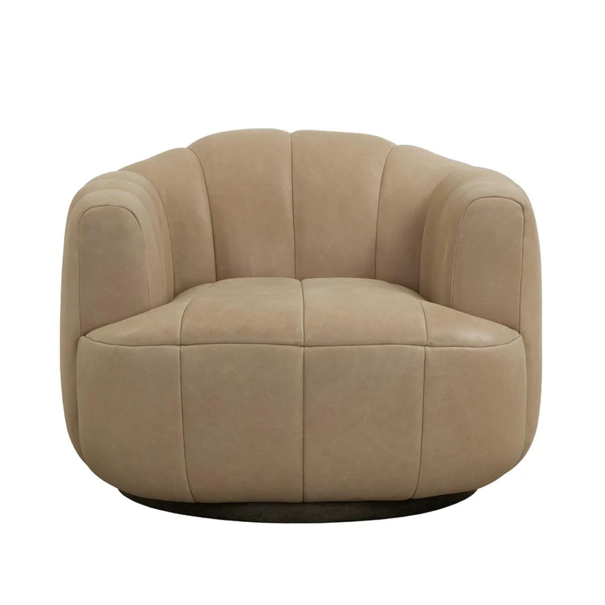 Tadeo Sahara Sand Leather Swivel Armchair - Chair Side View | Bone & Brass