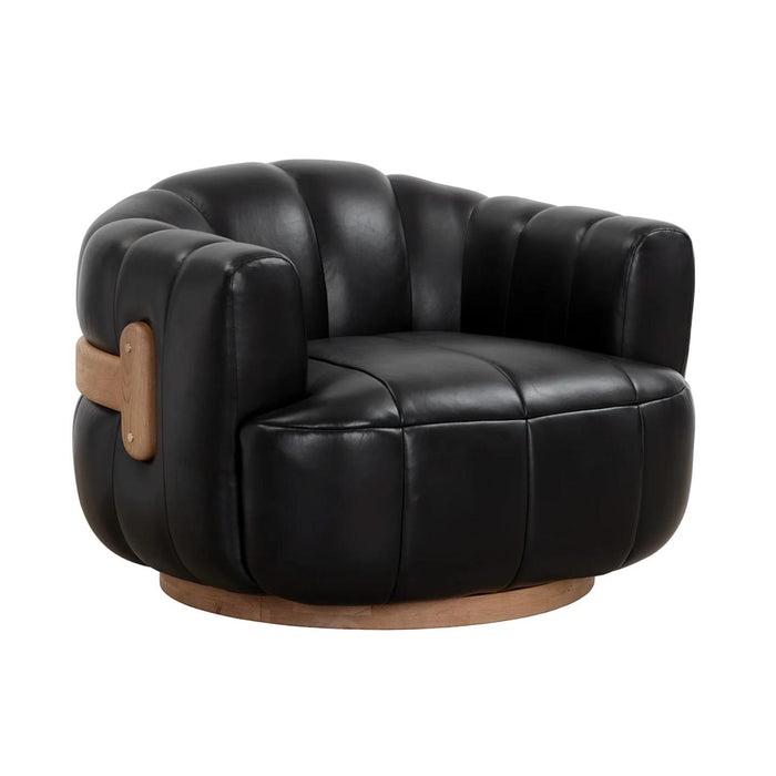 Tadeo Vintage Black Leather Swivel Armchair