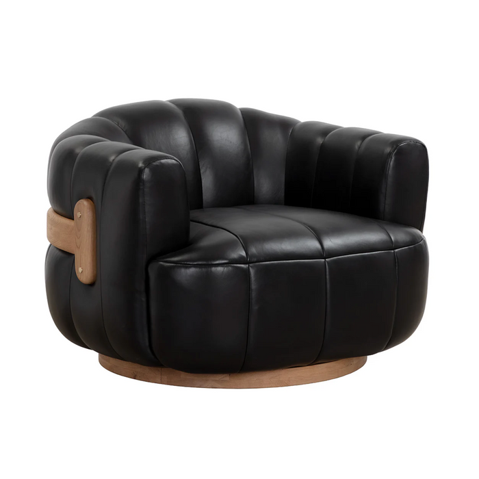 Tadeo Vintage Black Leather Swivel Armchair