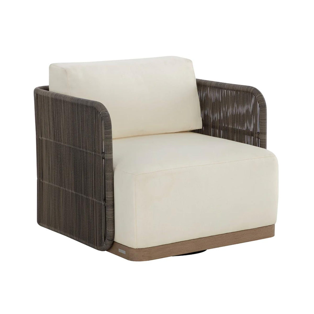 Ravenna Cream & Grey Woven Swivel Armchair | Bone & Brass