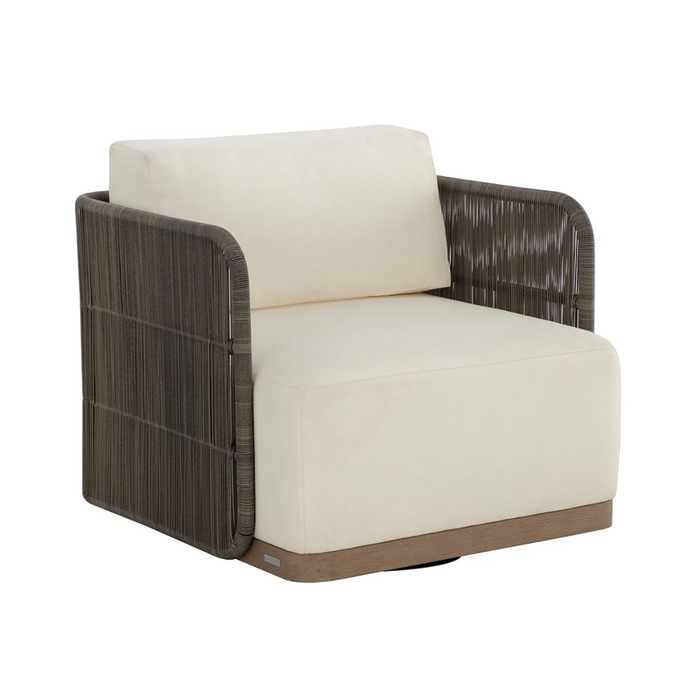 Ravenna Cream & Grey Woven Swivel Outdoor Armchair