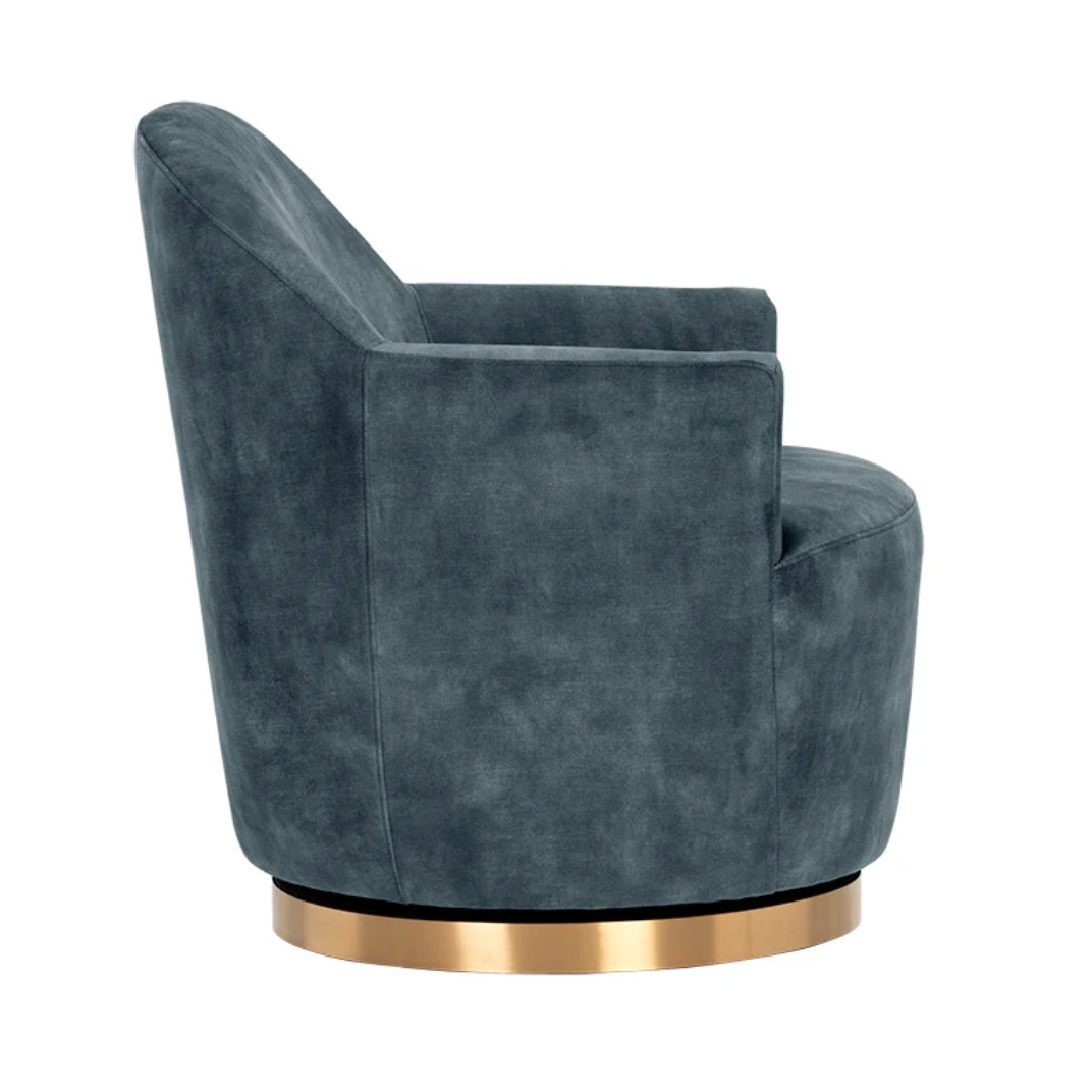 Casey Agean Blue & Brass Swivel Lounge Chair
