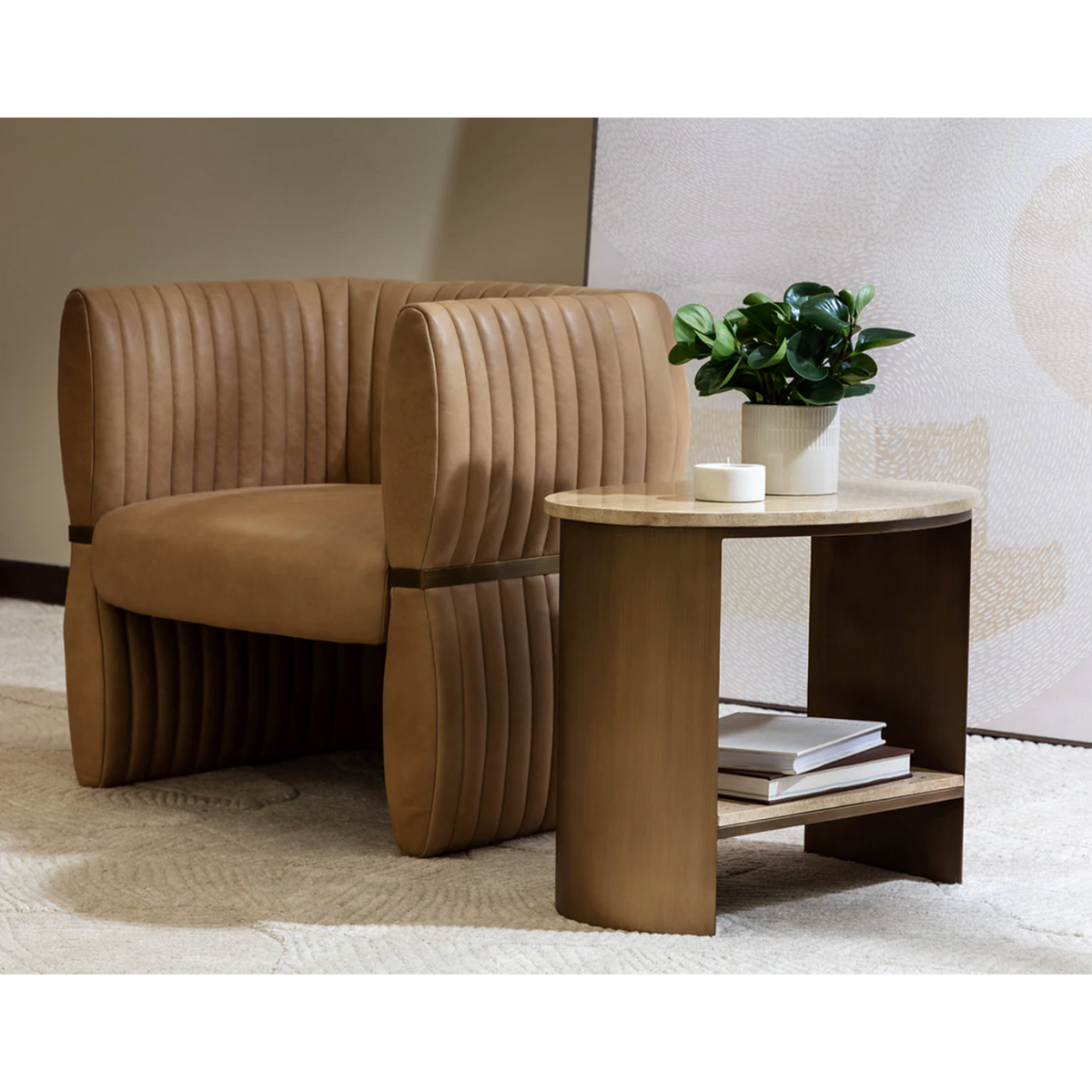 Tryor Sahara Sand Leather Lounge Chair