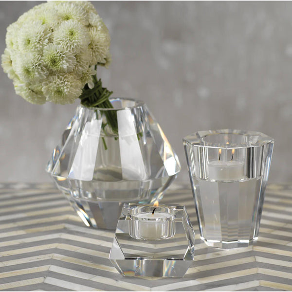 Doris Clear Crystal Tealight Candle Holders, Set of 2