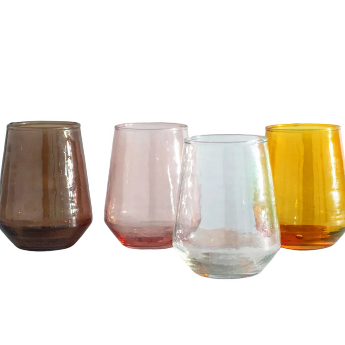 Pair of Hammered Glass Stemless Tumblers