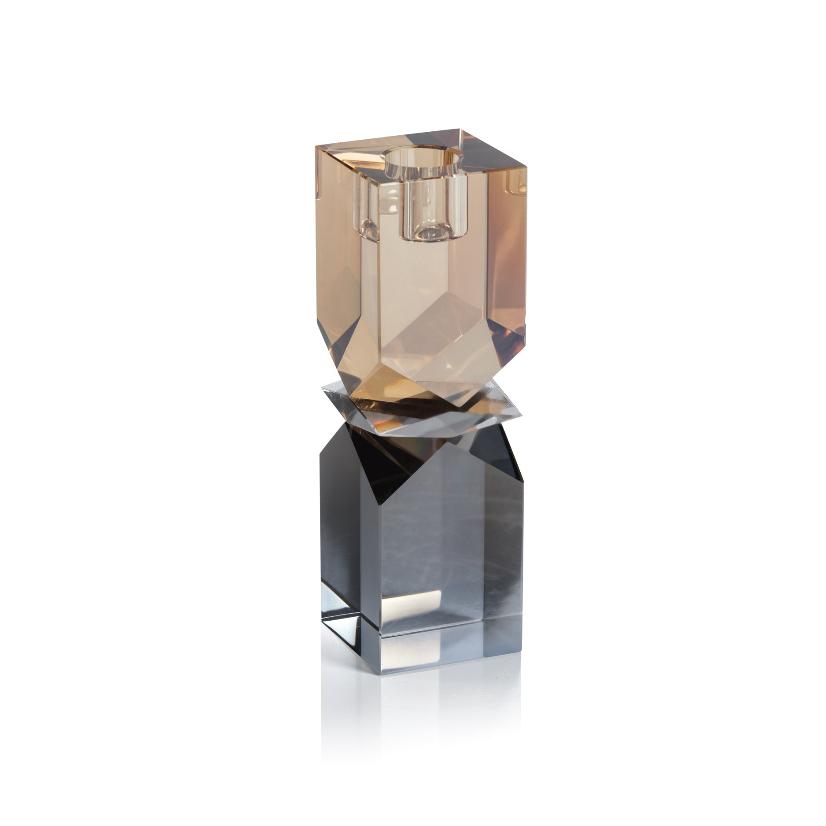 Vienna Artistry Grey & Gold Crystal Glass Candlestick, Medium | Bone & Brass