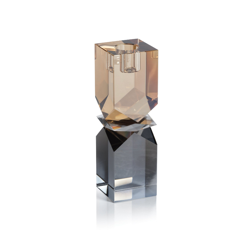 Vienna Artistry Grey & Gold Crystal Glass Candlestick, Medium