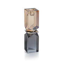 Vienna Artistry Grey & Gold Crystal Glass Candlestick, Large | Bone & Brass