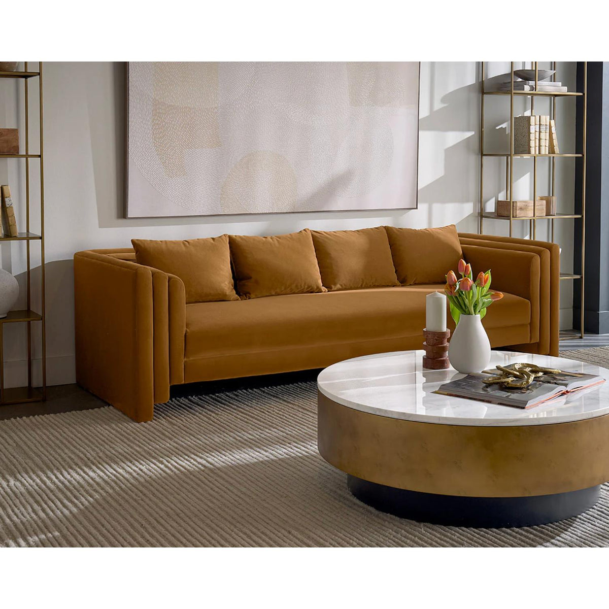 Kira Sofa - Meg Gold - Sofa Side View | Bone & Brass