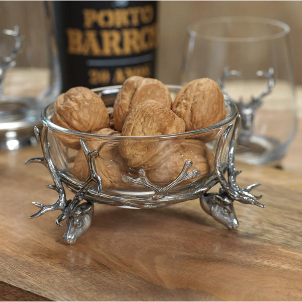 St. Anton Stag Head Pewter Glass Bowl - Bowl Detail | Bone & Brass