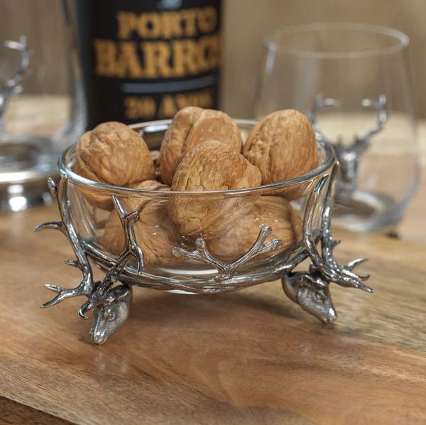 St. Anton Stag Head Pewter and Glass Bowl