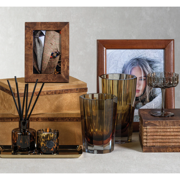 Cortina Suede Decorative Box, Burlwood Trim, Large