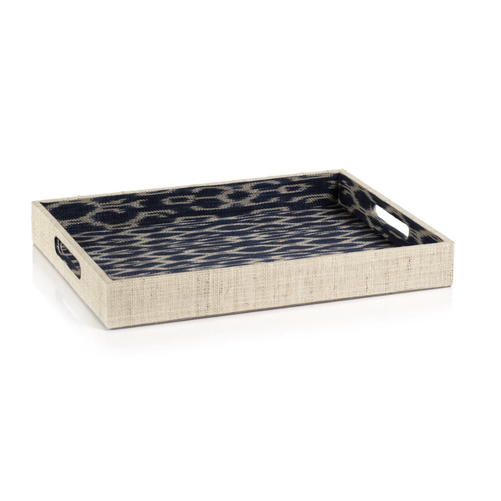 Marano Blue & Natural Raffia Serving Tray