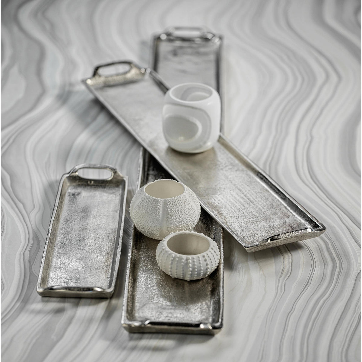 Kona Silver 26" Aluminum Decorative Tray - Tray Detail | Bone & Brass