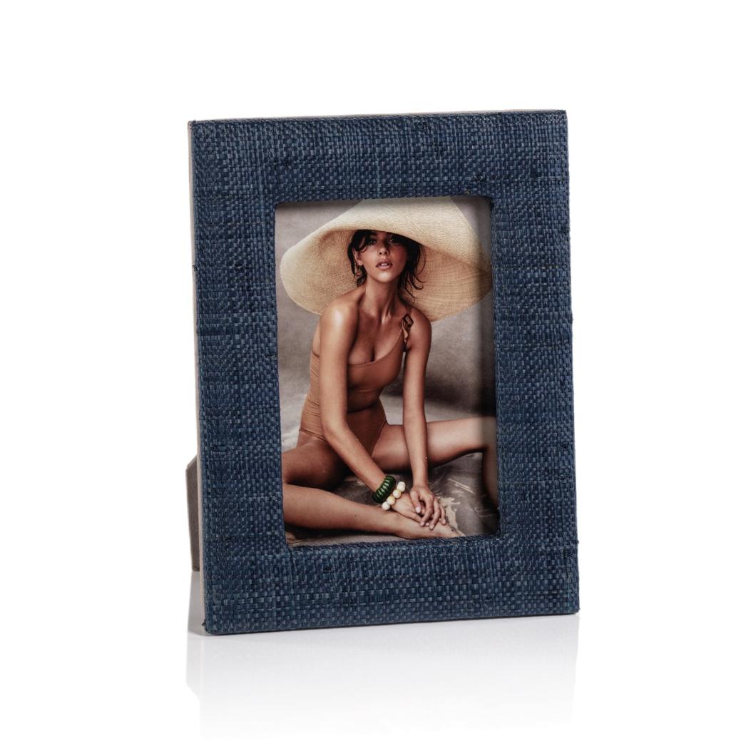 Torrie Navy Natural Fiber Raffia Photo Frame, 4x6 | Bone & Brass