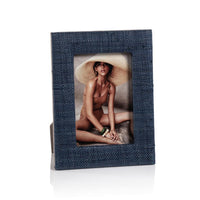 Torrie Navy Natural Fiber Raffia Photo Frame, 4x6 | Bone & Brass