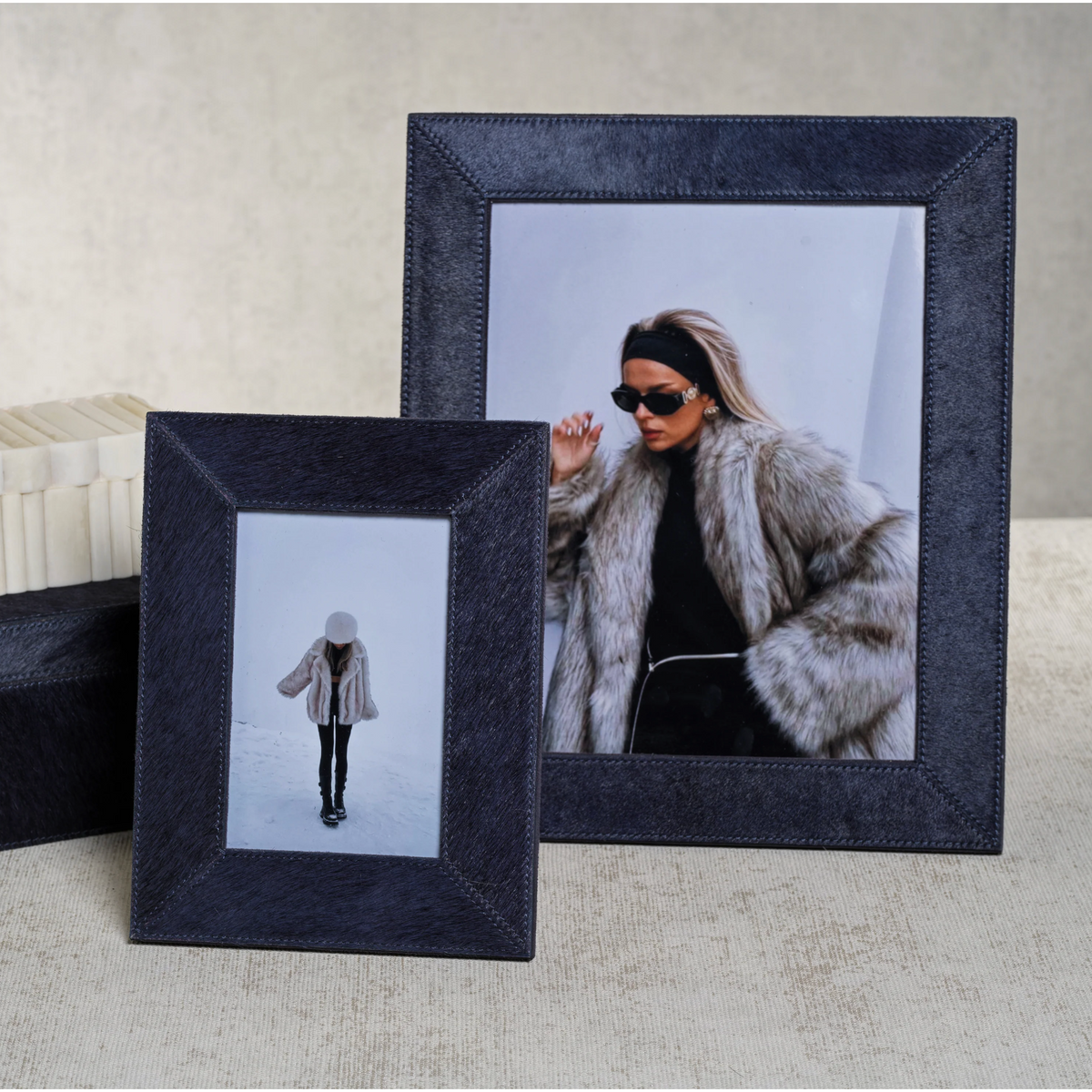 Corviglia Navy Hair On Hide Photo Frame