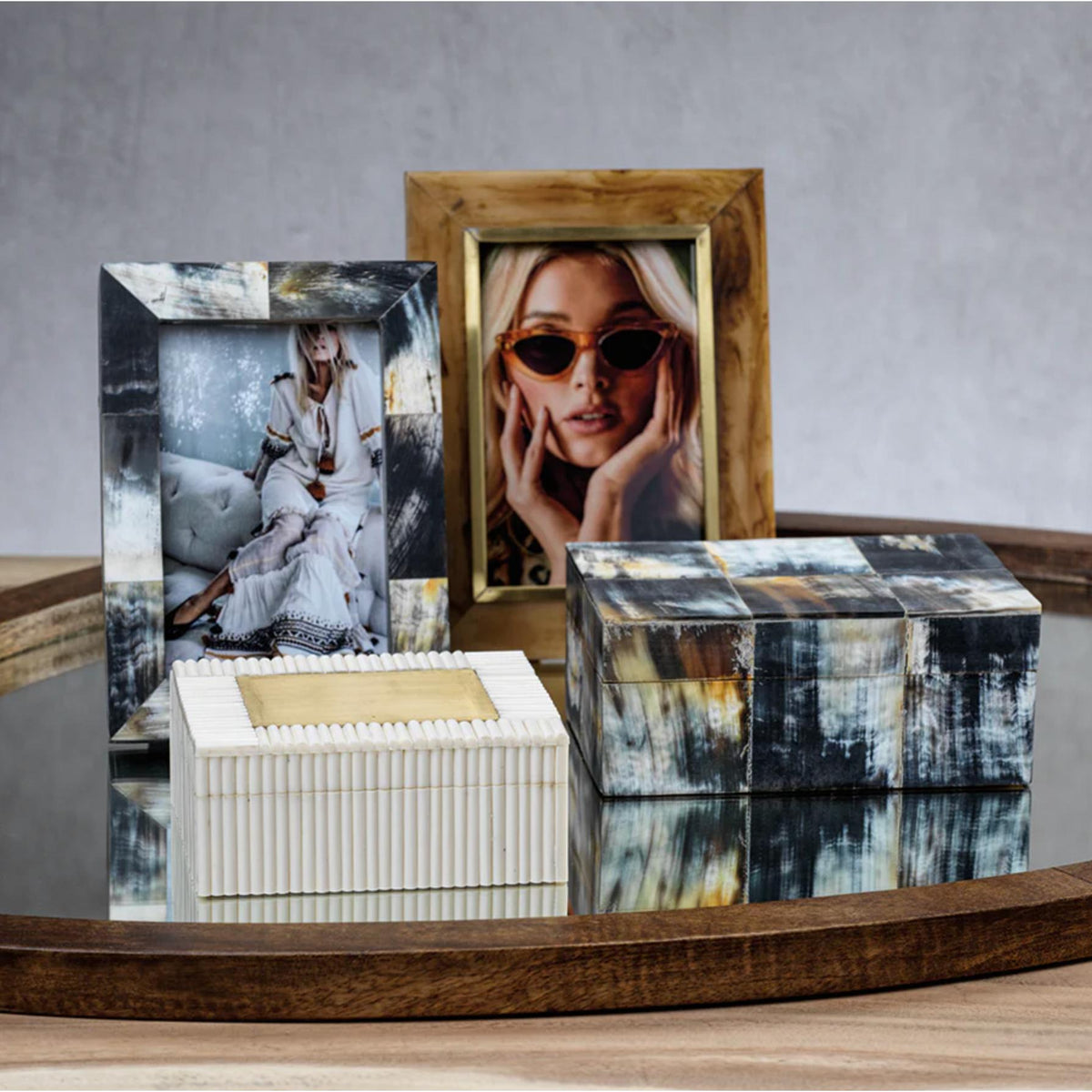 African Black Horn Inlaid Photo Frame 4x6 - Frame Detail | Bone & Brass