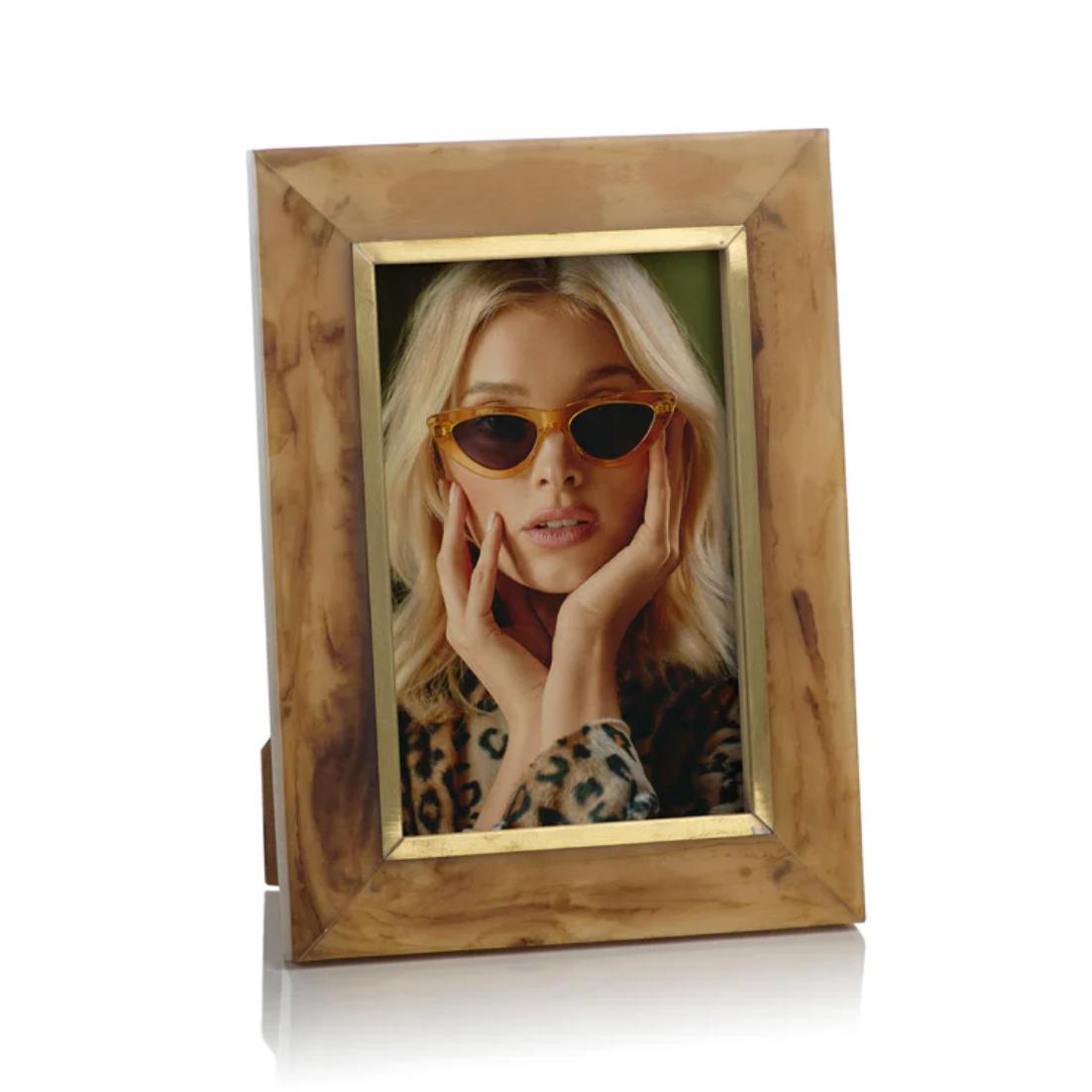 Horn Design Inlaid Photo Frame w/ Brass Accent 4x6 | Bone & Brass