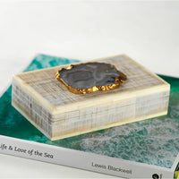 Chiseled Mango Wood & Bone Decorative Box Agate Stone - Box Detail | Bone & Brass