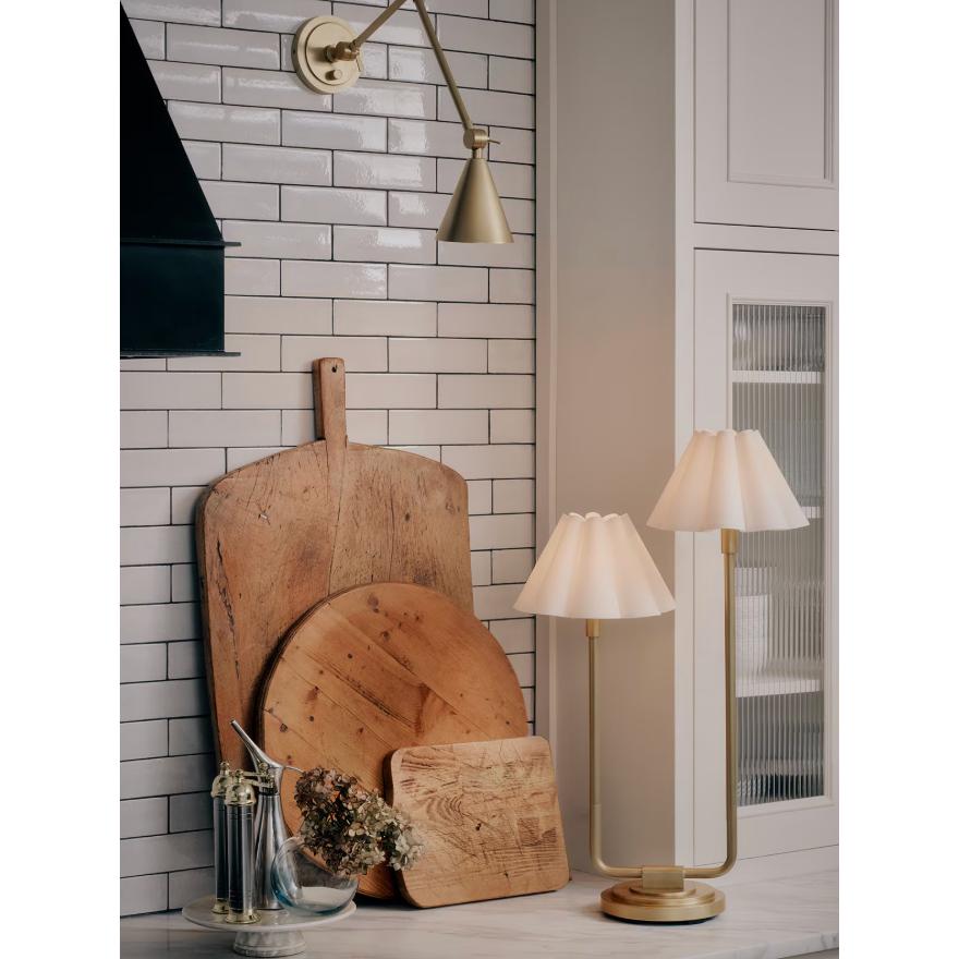 Polly Double Arm Table Lamp - Natural Brass White Shade - Lamp Detail | Bone & Brass
