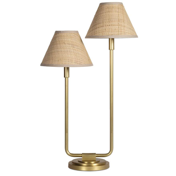 Polly Double Arm Table Lamp - Natural Brass Rattan Shade