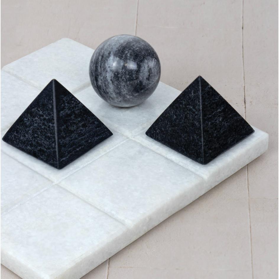 Tic Tac Toe Marble Board - White - Side View | Bone & Brass