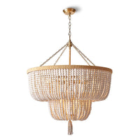 Cameron Whitewashed Wood Beads Chandelier | Bone & Brass